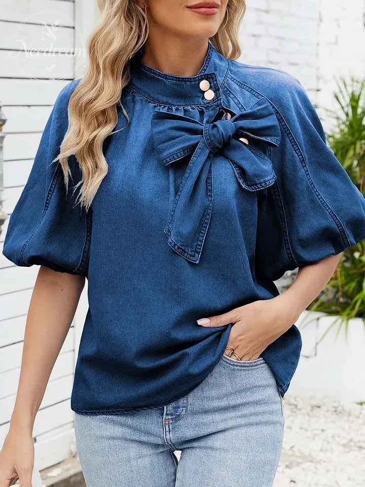 Women'S Bow Tie And Denim Shirt