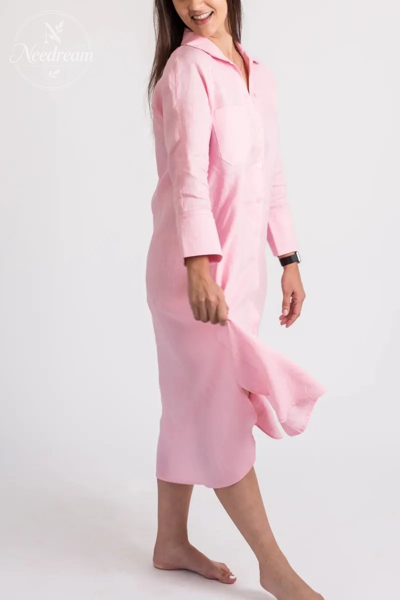 Women's Elegant A-Line Dress with Three-Quarter Sleeves & Practical Pockets