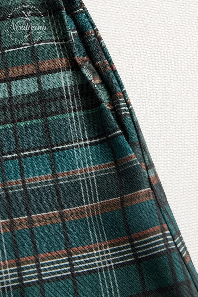 Women's Plaid Lapel Single-Breasted Shirt Maxi Dress