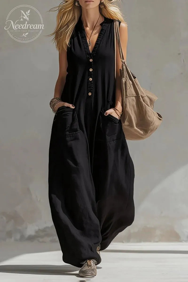Women'S Sleeveless Wide-Leg Jumpsuit With Pockets