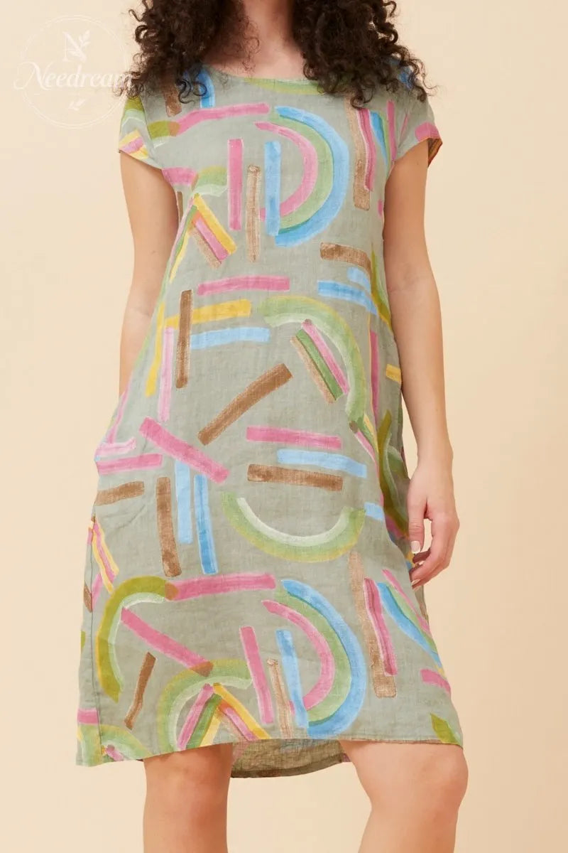 Sisley Abstract Print Linen Dress