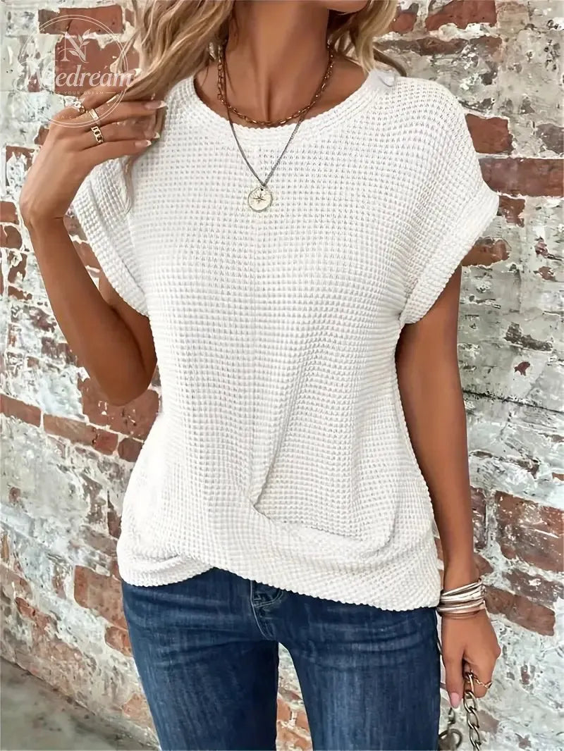 Women's Elegant Crew-Neck Short Twisted-Hem Top
