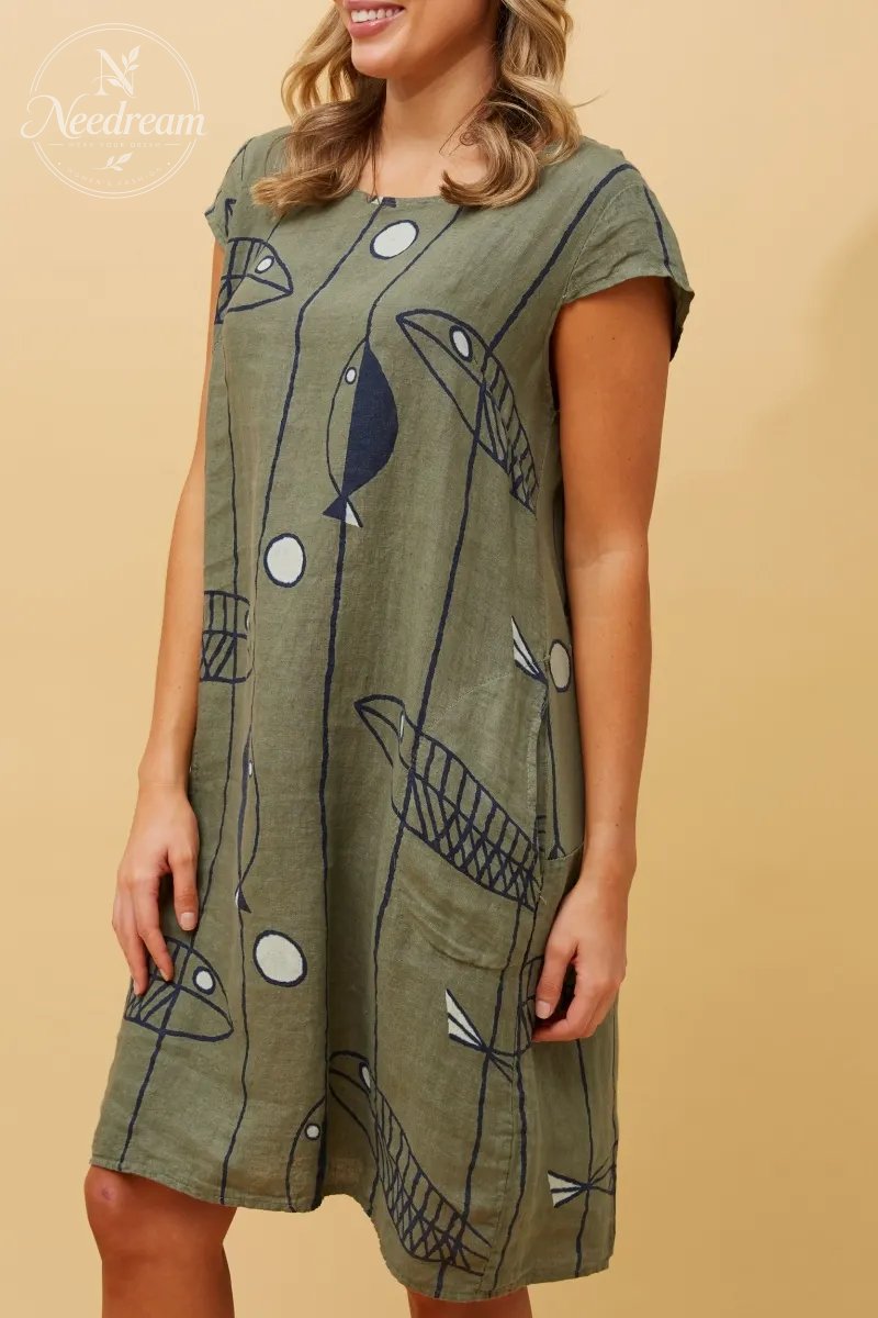 Sisley Fish Patten Linen Dress