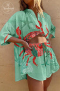 Undersea crab print casual two-piece set