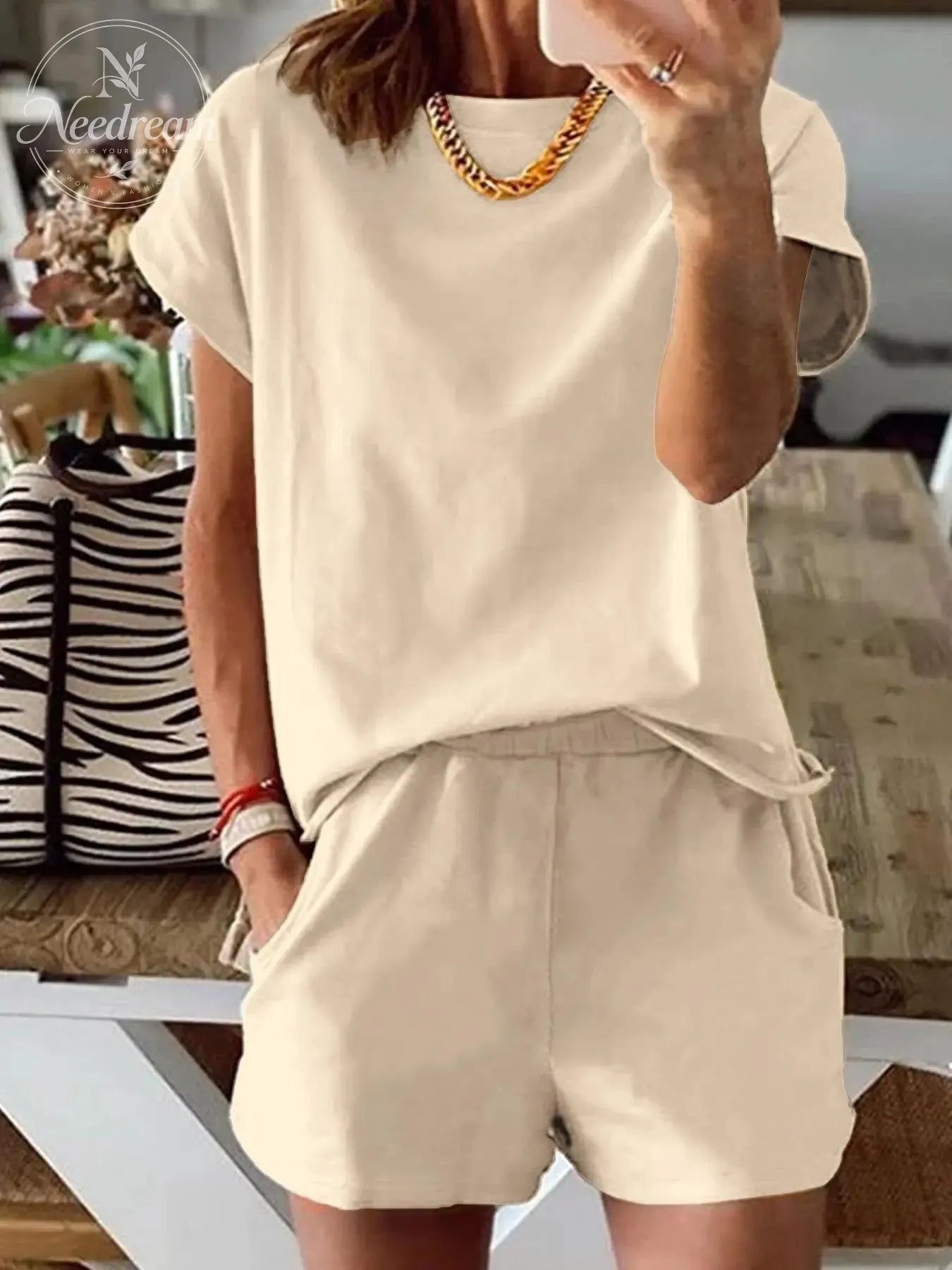 Women's Summer Short Sleeve Plain Set