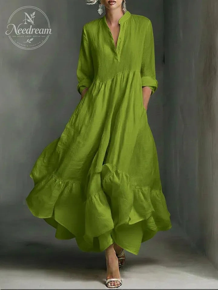 Women's White Long-sleeved Ruffled Maxi Dress