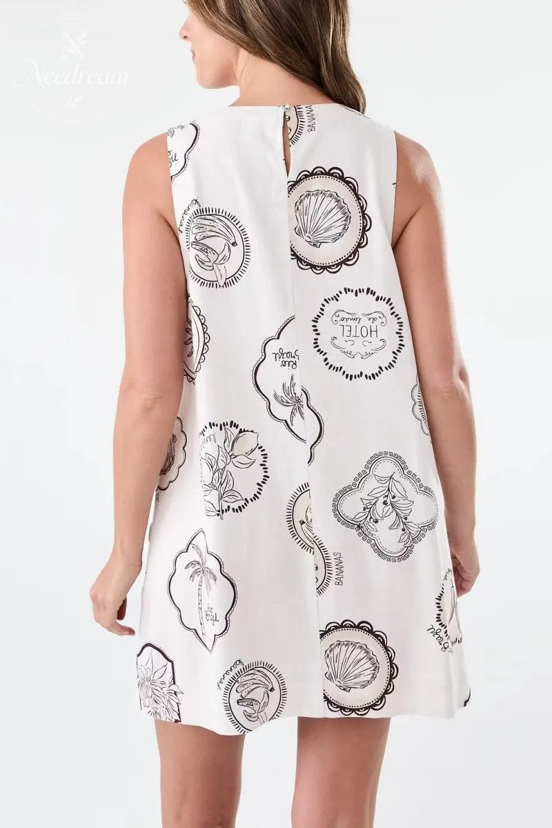 Sleeveless Linen BlendButton Detail Mini Dress
