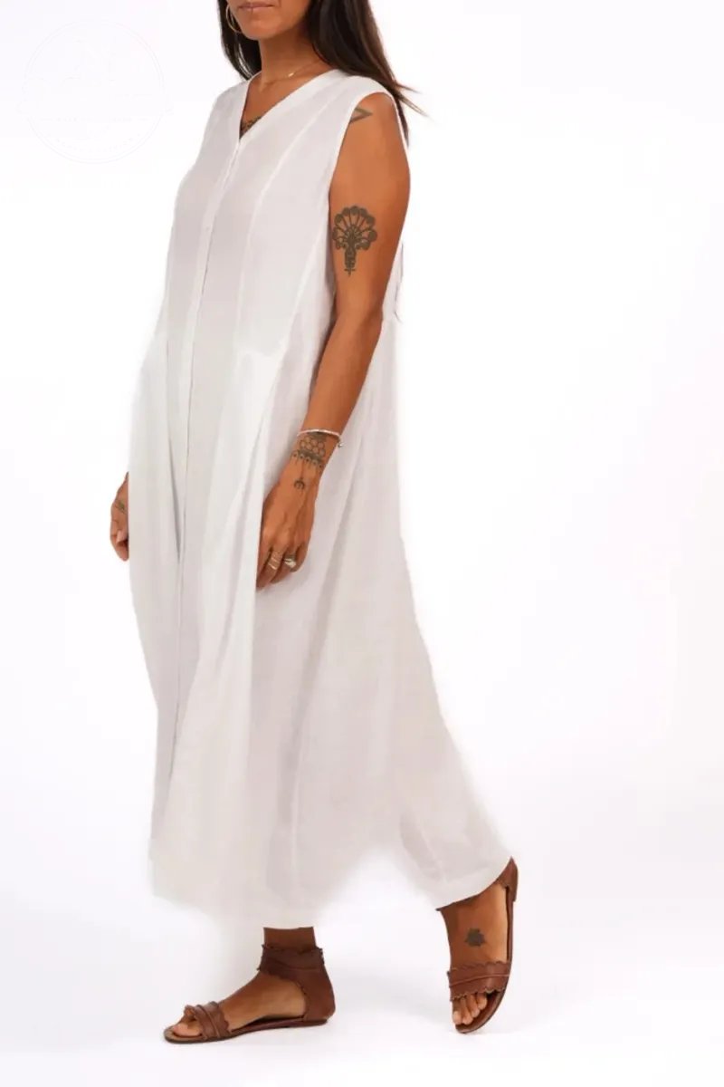 Through French Linen V-Neck Dress