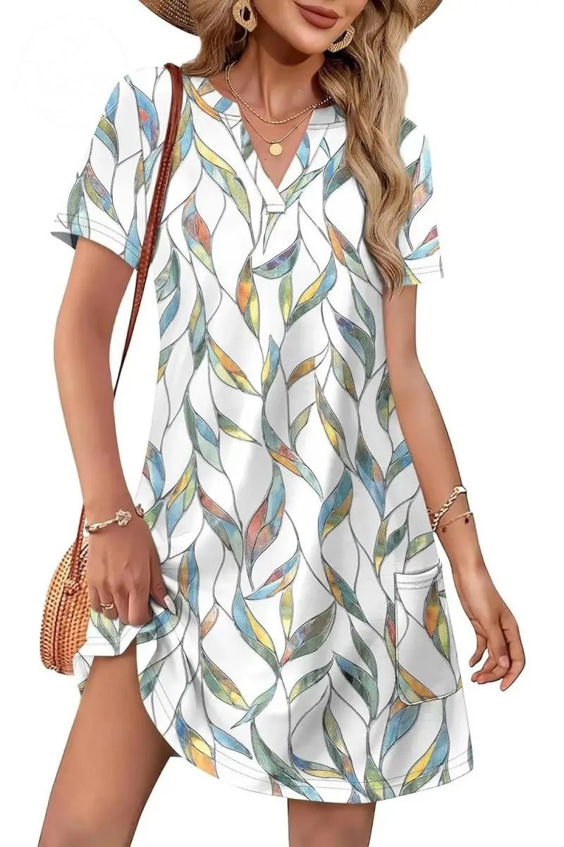 Casual Summer V Neck Wedding Guest Dress Short Sleeve Fashion Beach Vacation Clothes