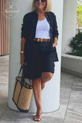 Women'S Cardigan Top Shorts Two-Piece Set