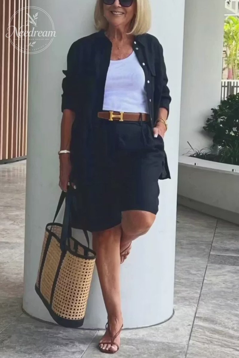 Women'S Cardigan Top Shorts Two-Piece Set