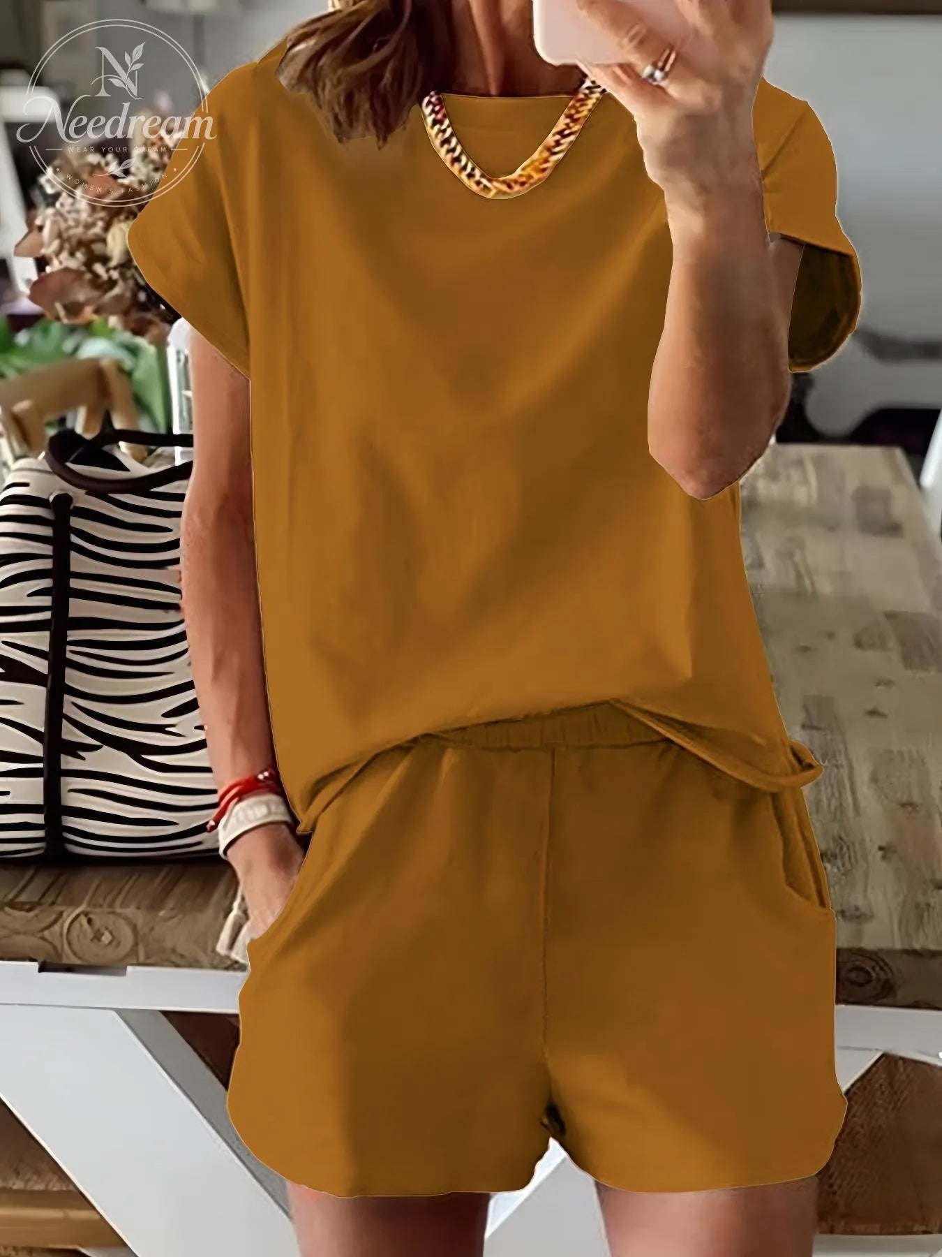 Women's Summer Short Sleeve Plain Set