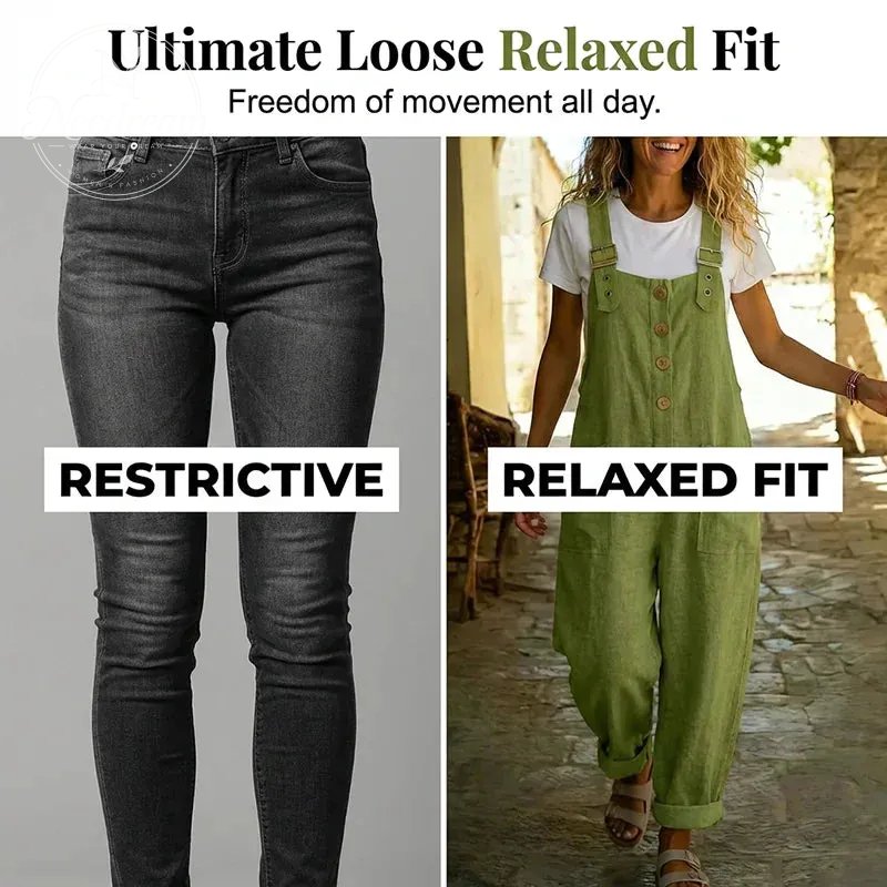 👖 LIMITED TIME 50% OFF! 🌿 Women's Casual Loose Fit Overalls – Button Front, Deep Pockets, Relaxed Style 🍃