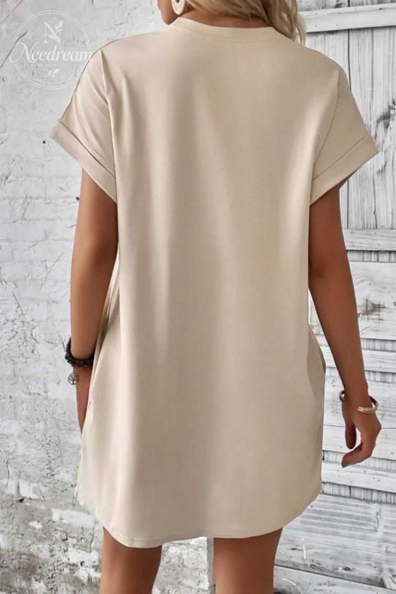 Casual Minimalist Round Neck Roll Up Sleeve Dress