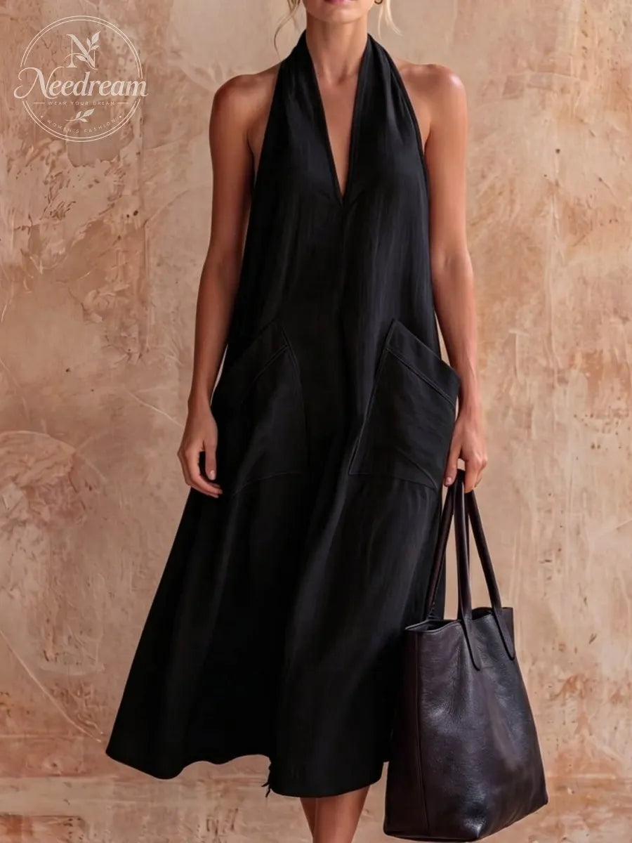 Women'S Fashion Halter V-Neck Dress