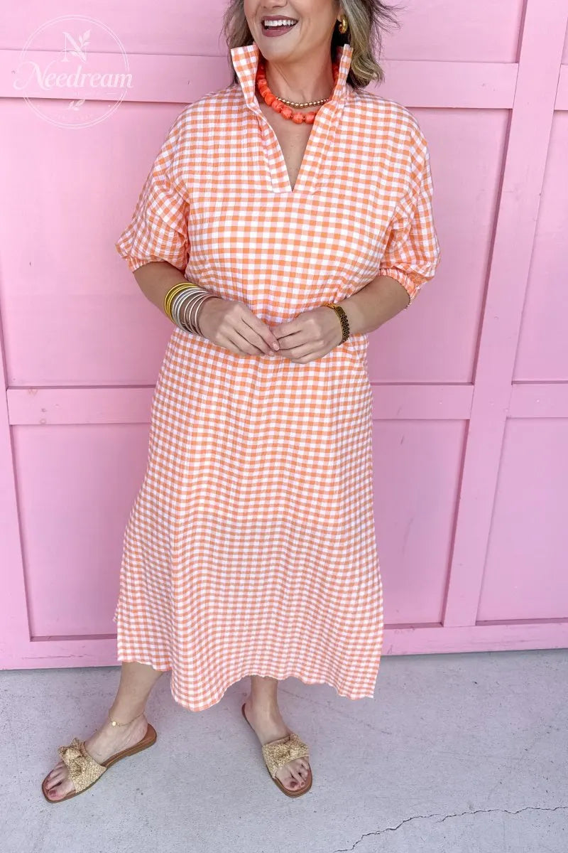 Blakely Dress - Orangesicle Gingham
