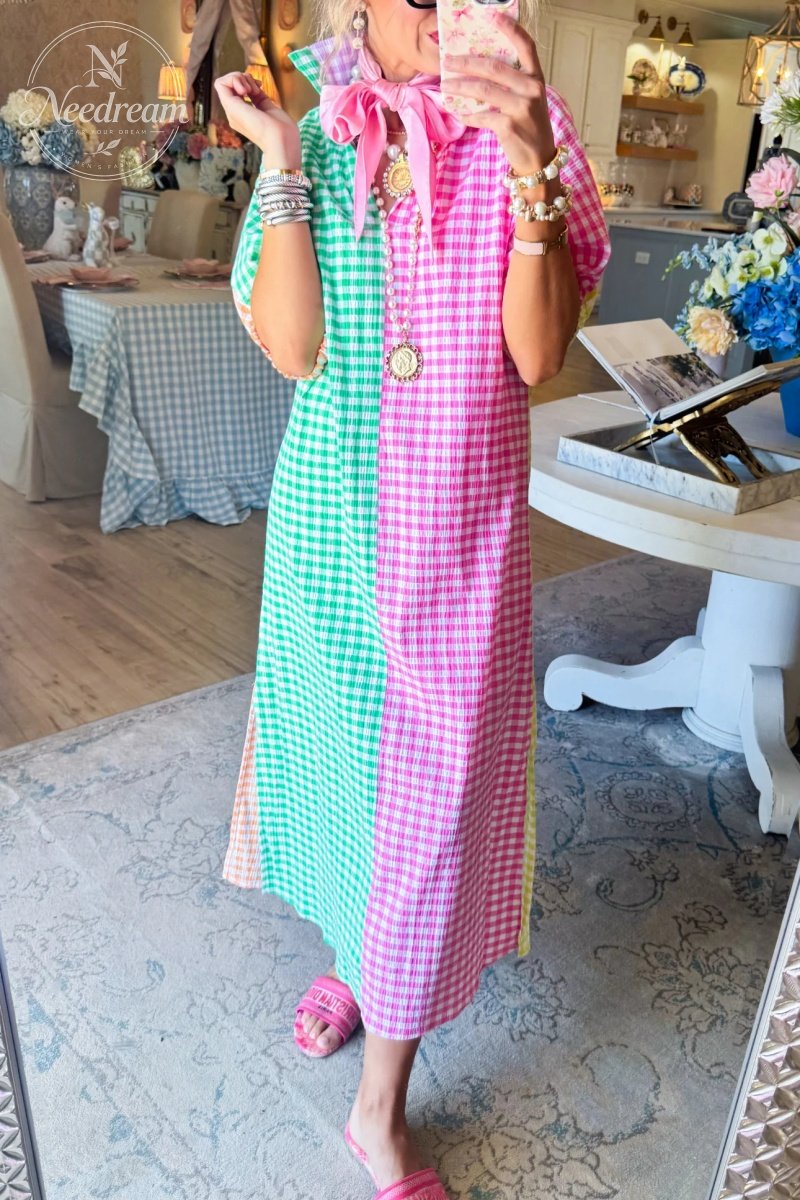 Multi Gingham Midi Dress
