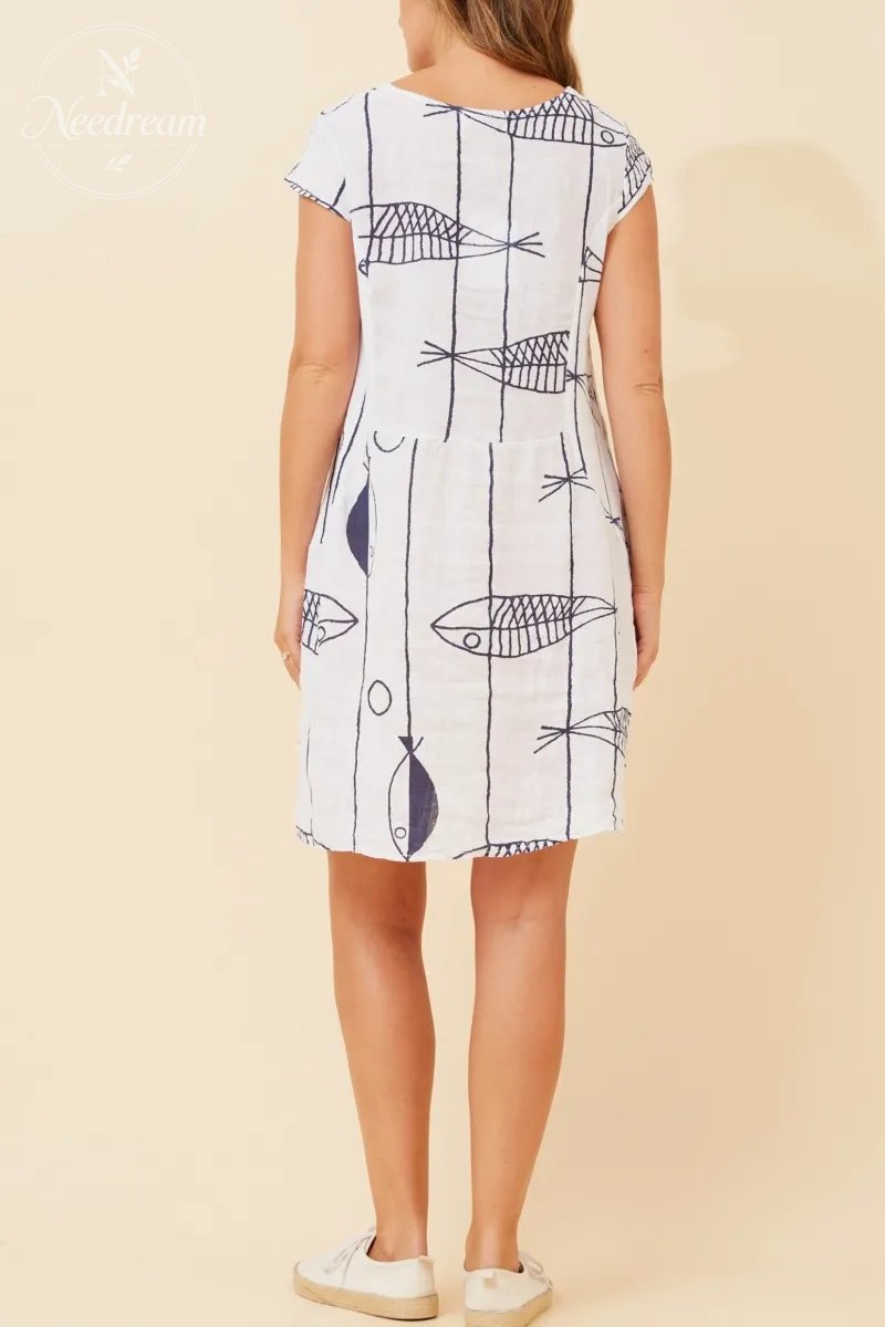 Sisley Fish Patten Linen Dress