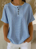 Artistic Cut Striped Cotton-linen Shirt Blouse