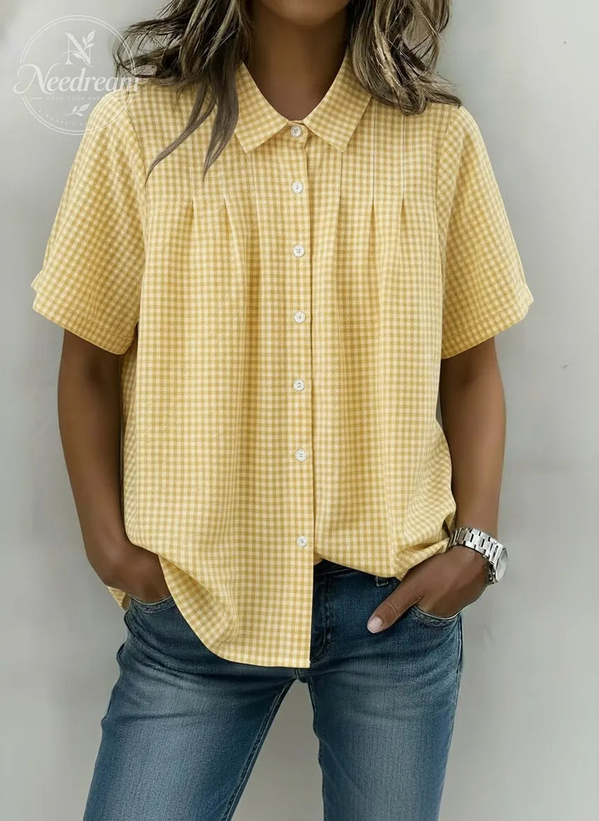 Women's Casual Gingham Checkered Shirt - Relaxed Fit Plaid Blouse