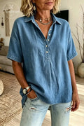 Women'S Short-Sleeved Henley Collar Shirt