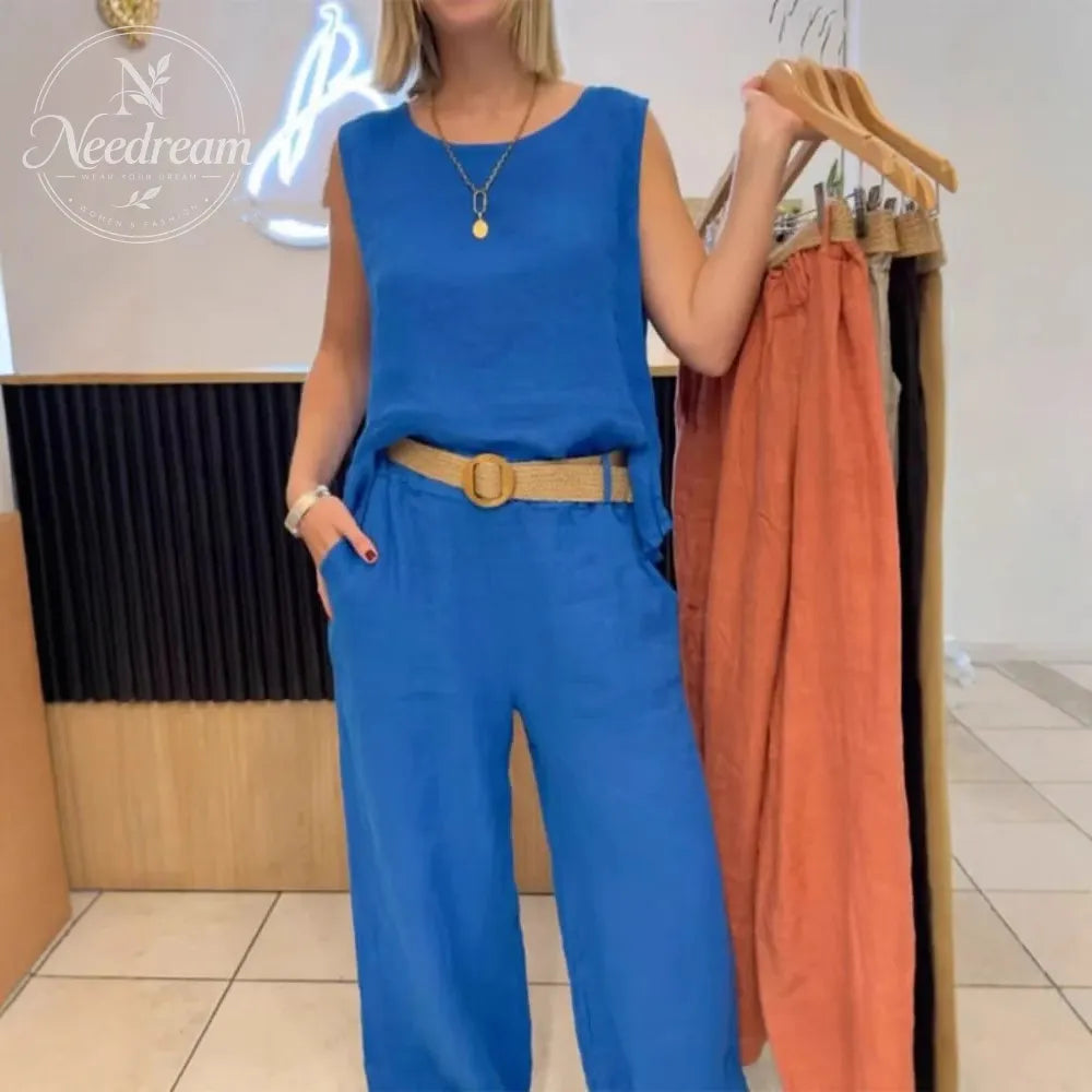 Women's Fashion Casual Surface Trim V-Neck Pants Suit Two-Piece Set