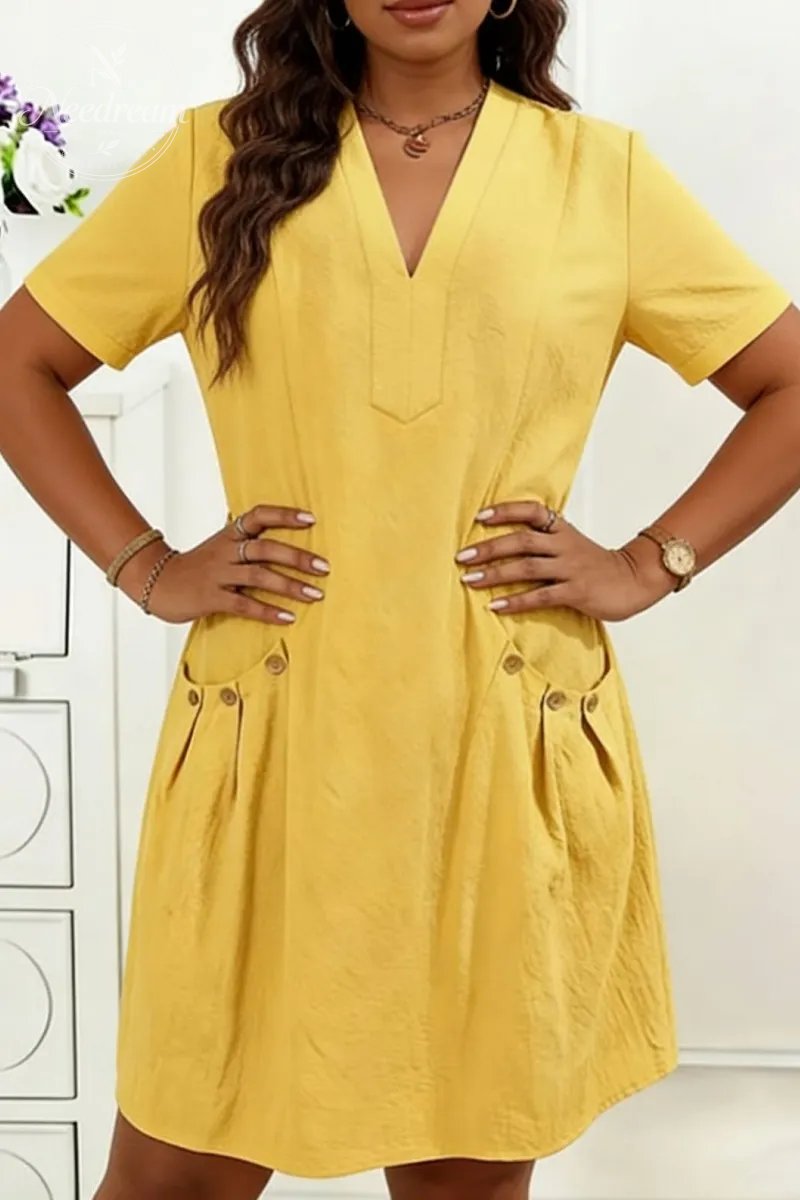 Solid Color Casual V-Neck Loose Dress