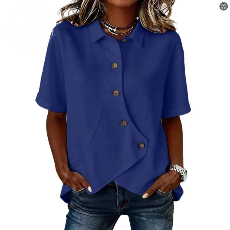 Women'S Casual Solid Color Asymmetrical Shirt