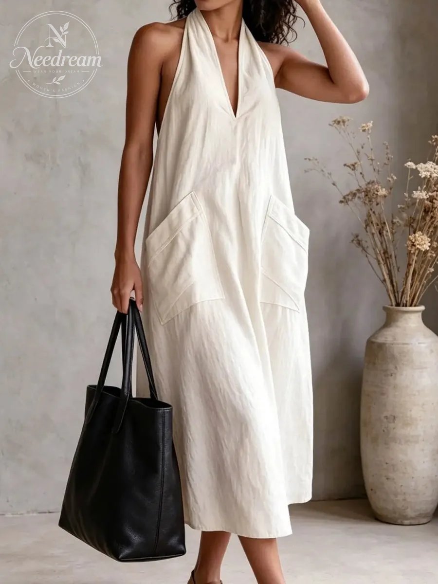 Women'S Fashion Halter V-Neck Dress