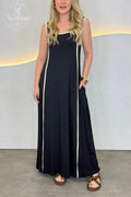 Piping Full Length A-Line Sleeveless Maxi Dress