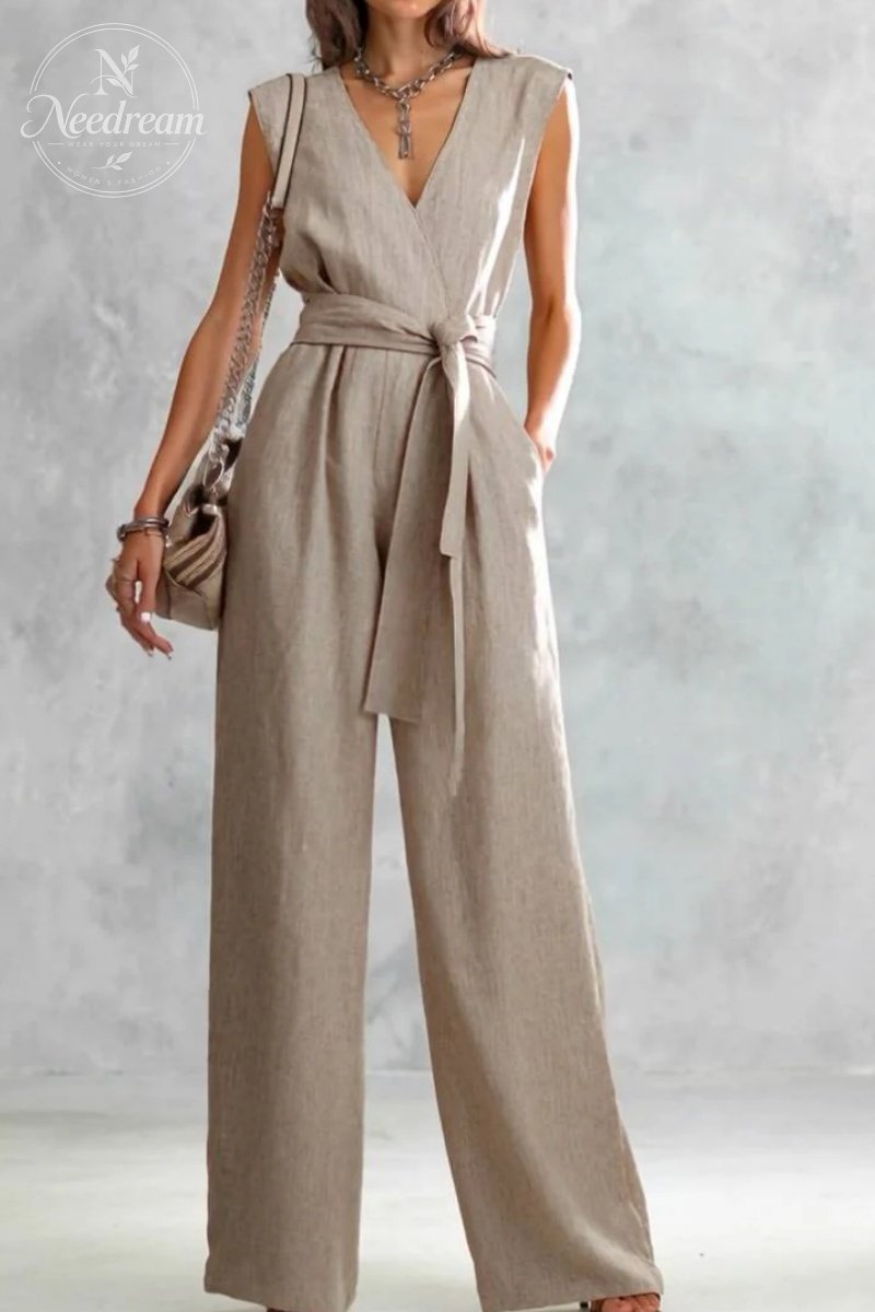 V-Neck Lace-Up Jumpsuit