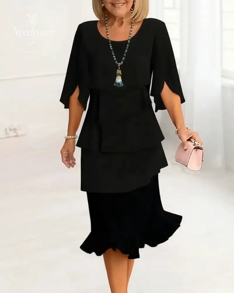 Stylish Round-Neck Tiered Dress