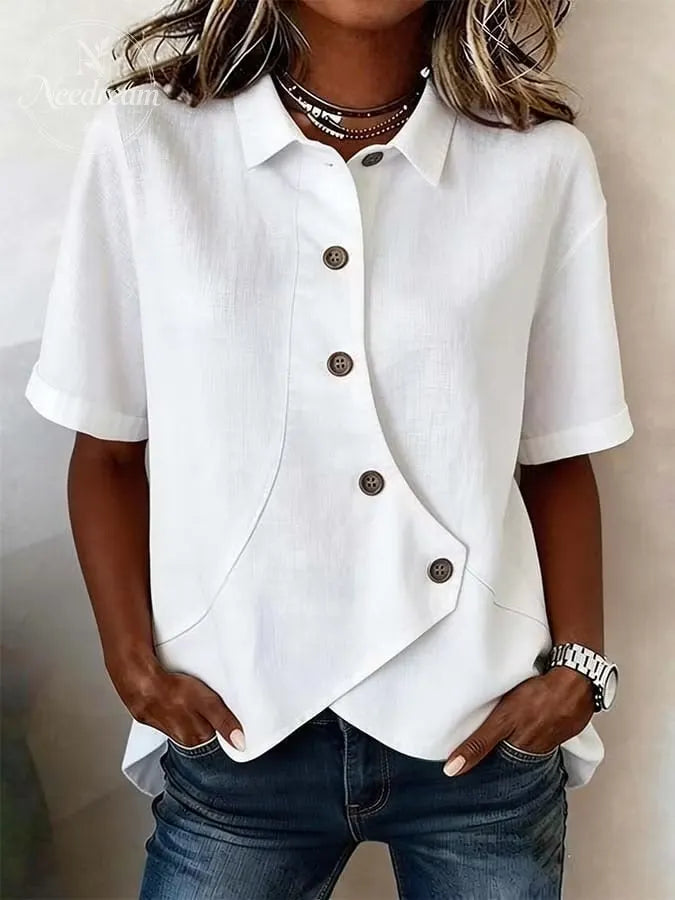 Women'S Casual Solid Color Asymmetrical Shirt