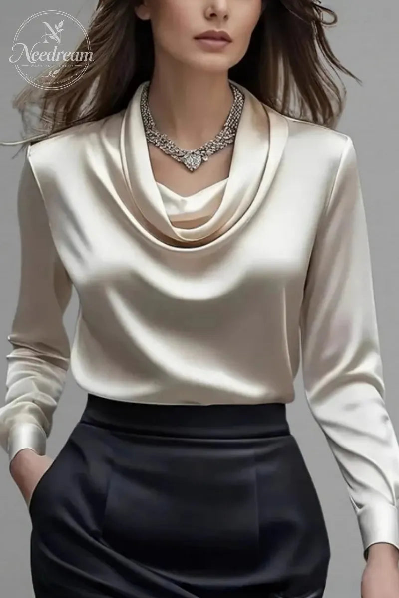 Women's Elegant Cowl Neck Long Sleeve Blouse
