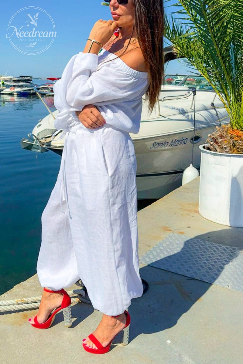 Off-Shoulder Linen Jumpsuit