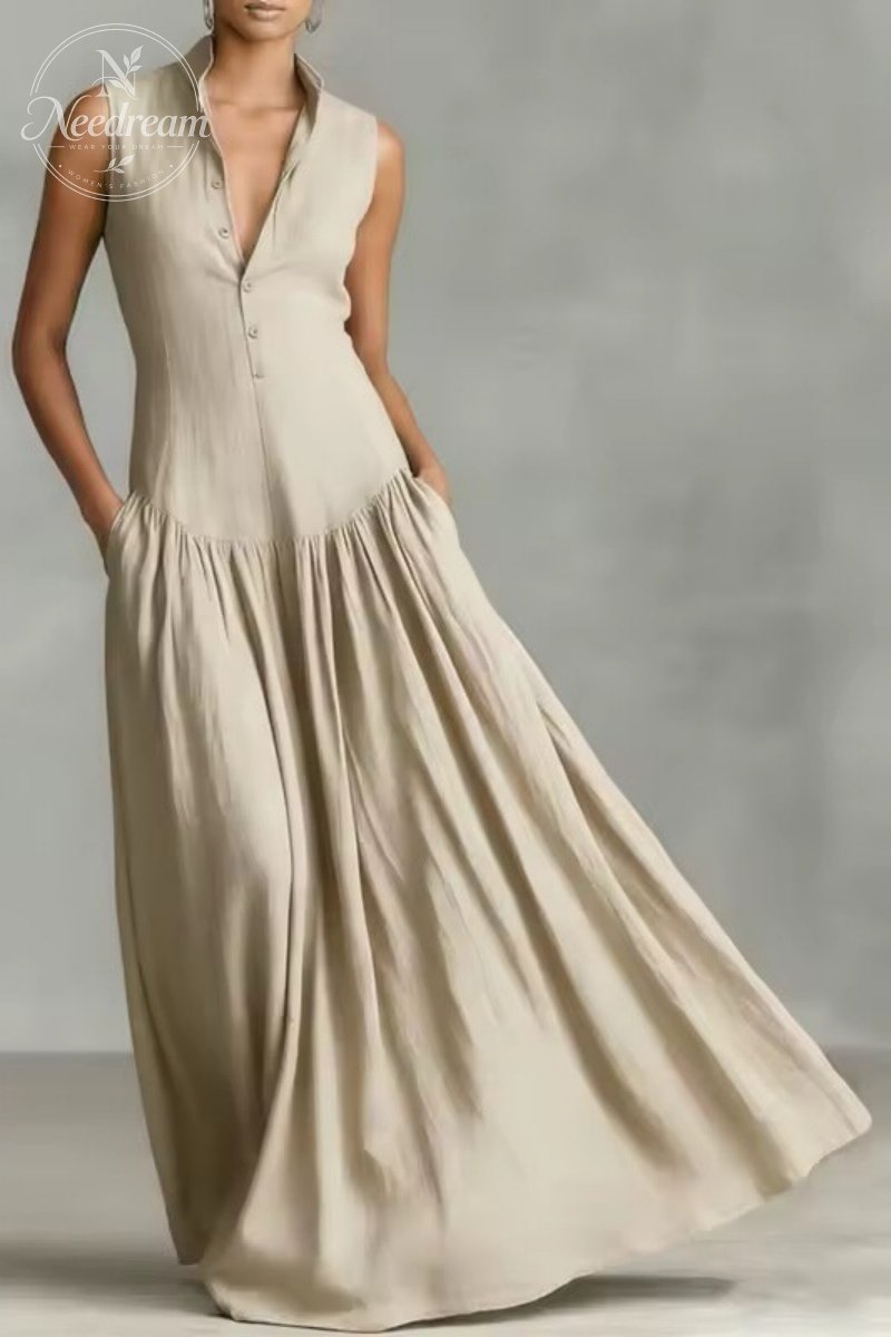 Women's Minimalist   Linen Blend   Sleeveless Maxi Dress