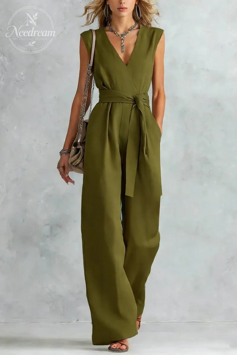 V-Neck Lace-Up Jumpsuit