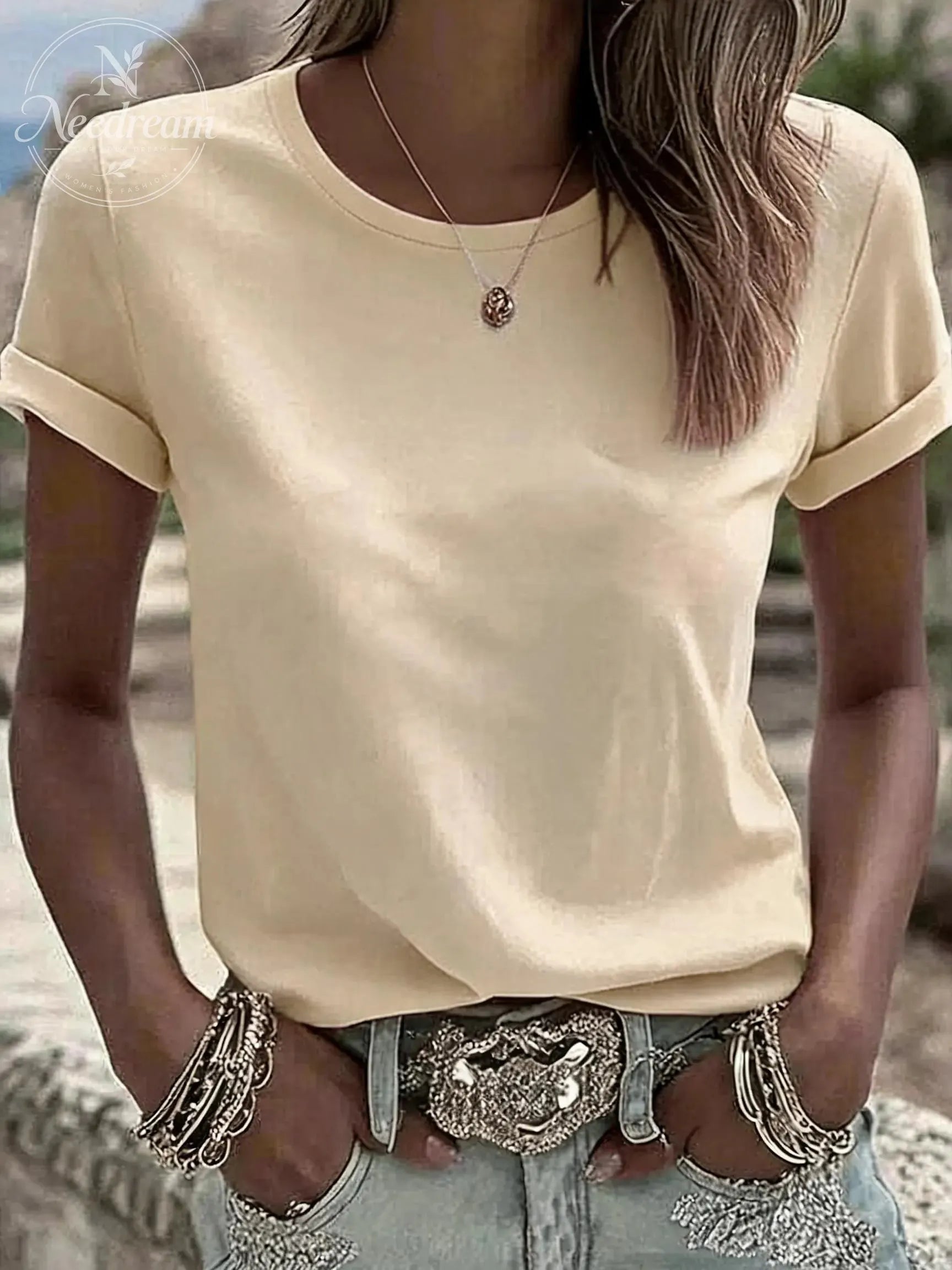 Women's Solid Color Casual Round Neck T-Shirt