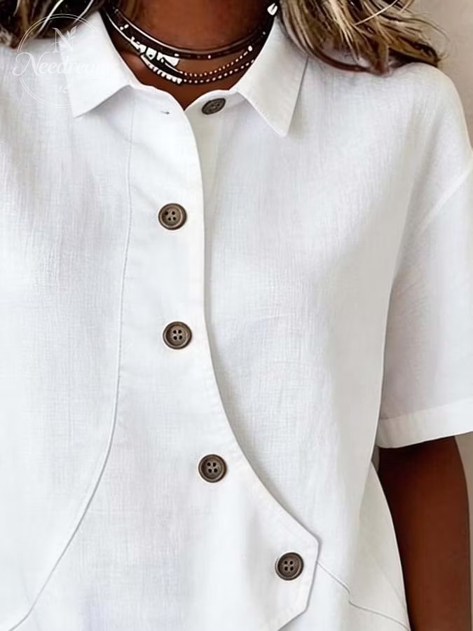 Women'S Casual Solid Color Asymmetrical Shirt