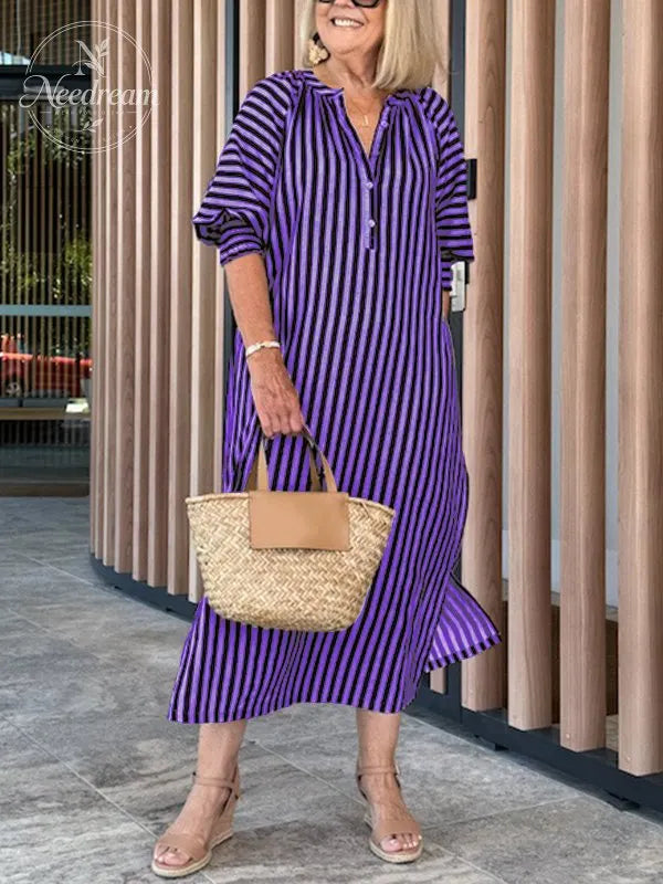 New🔥 Striped Buttoned Vacation Dress