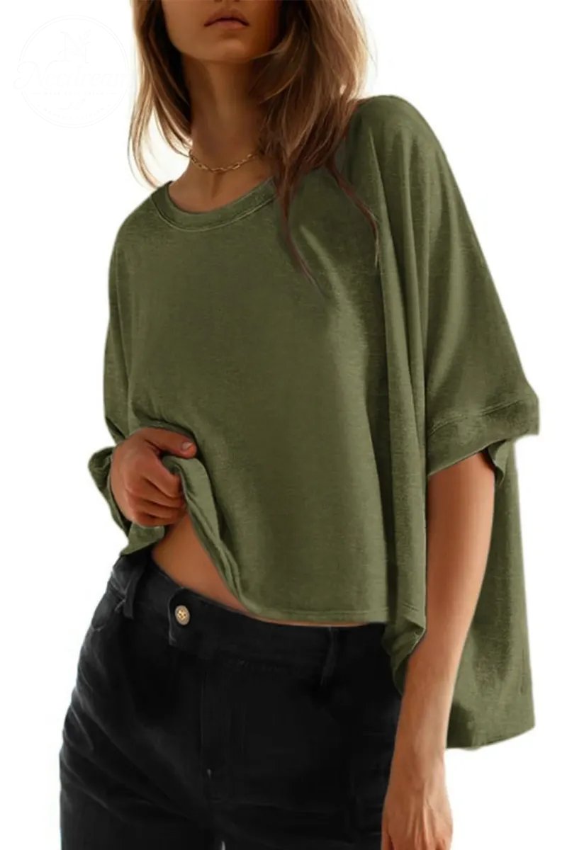 Womens Solid T Shirts for Women Loose Oversized Tops Basic Tee