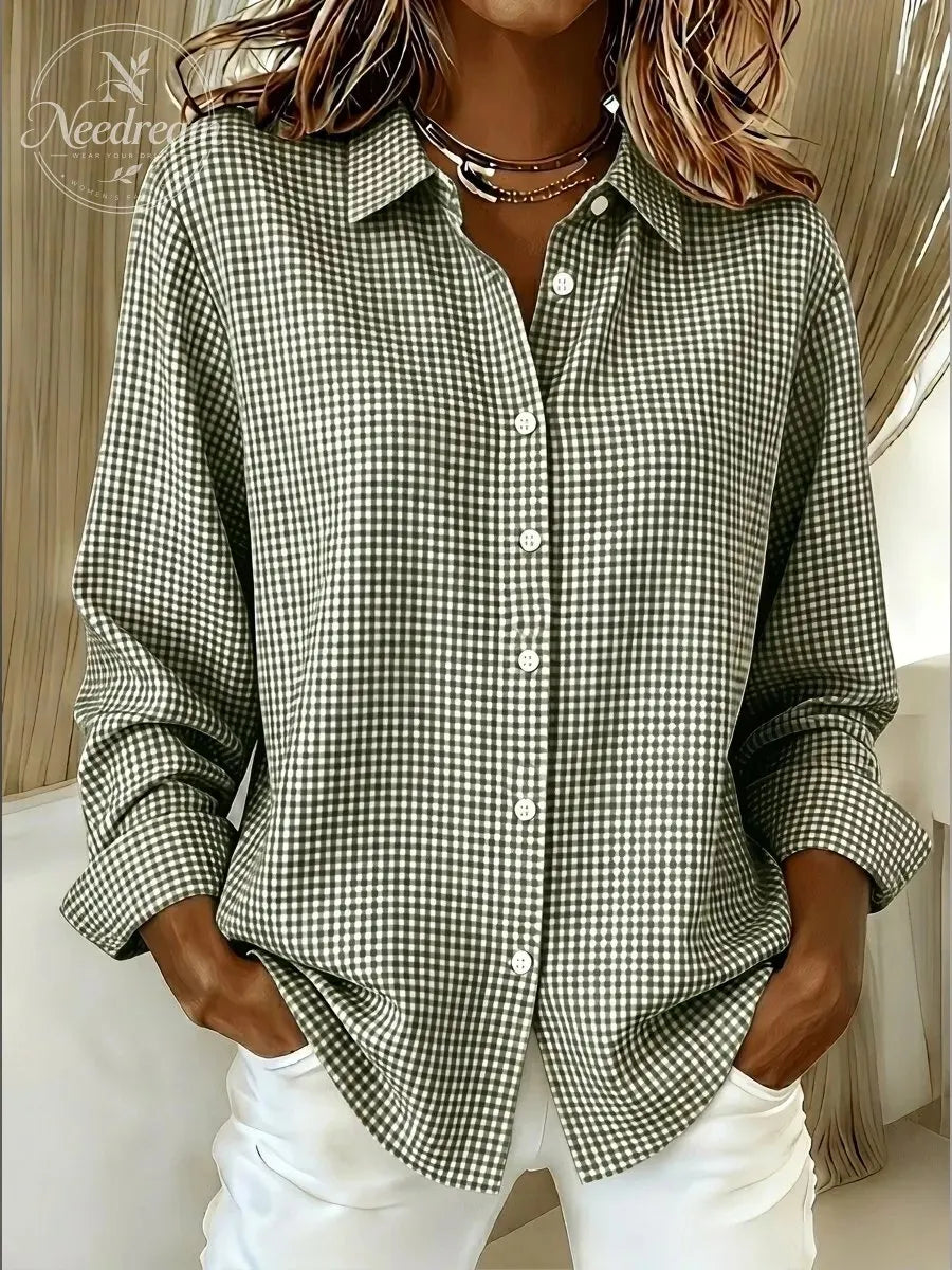 New Arrival🔥 Women's Casual Gingham Long Sleeve Button Down Shirt