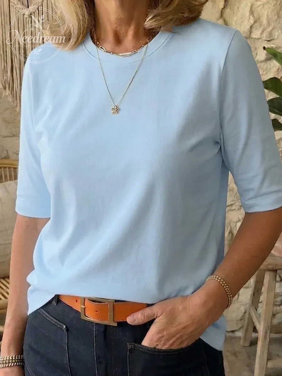 Women's Cozy Minimalist Half-sleeve 100% Cotton T-shirt