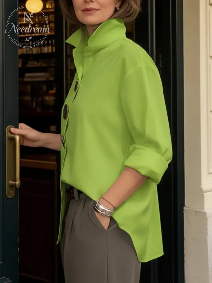 Elegant Stand-collar Metal Buttons Blouse