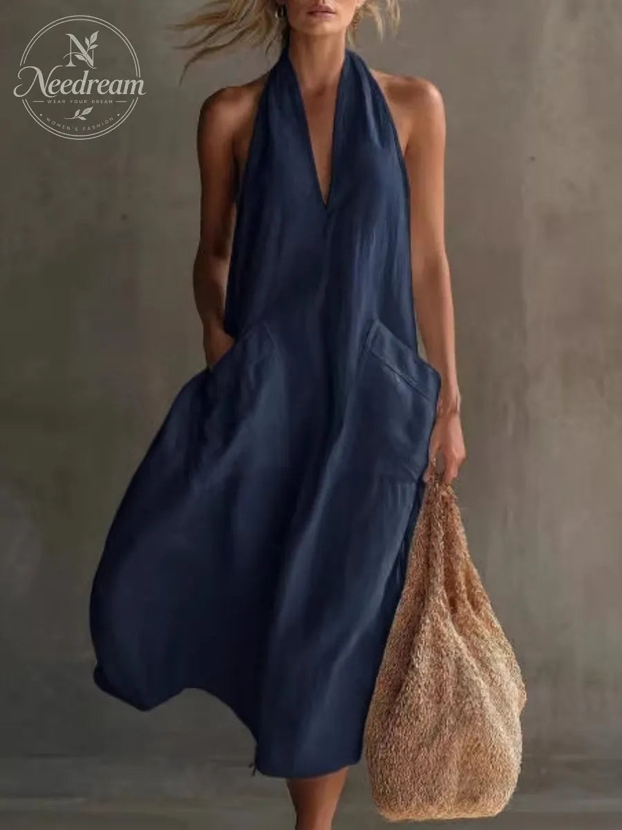 Women'S Fashion Halter V-Neck Dress
