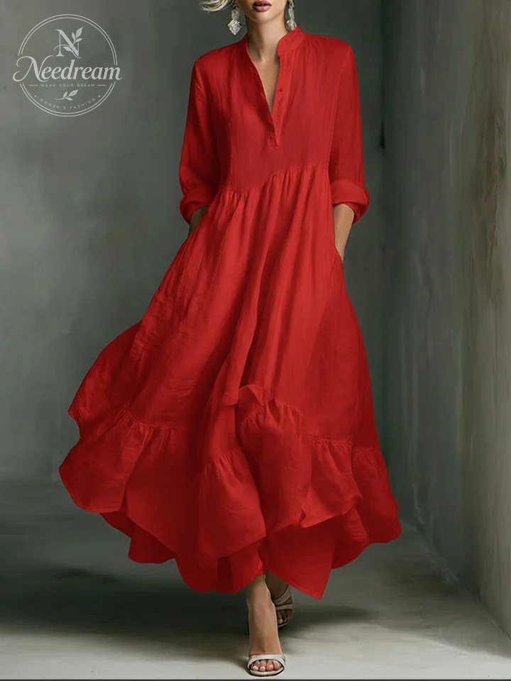 Women's White Long-sleeved Ruffled Maxi Dress