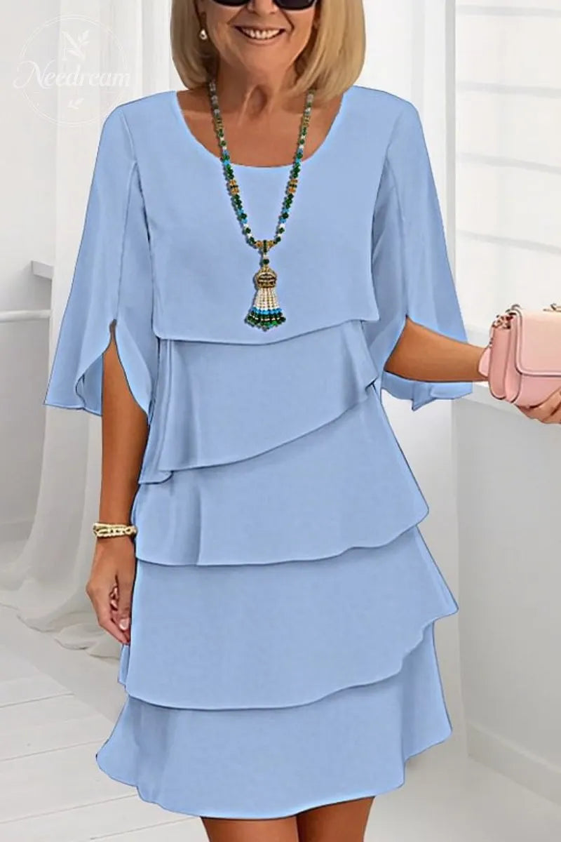 Stylish Round-Neck Tiered Dress