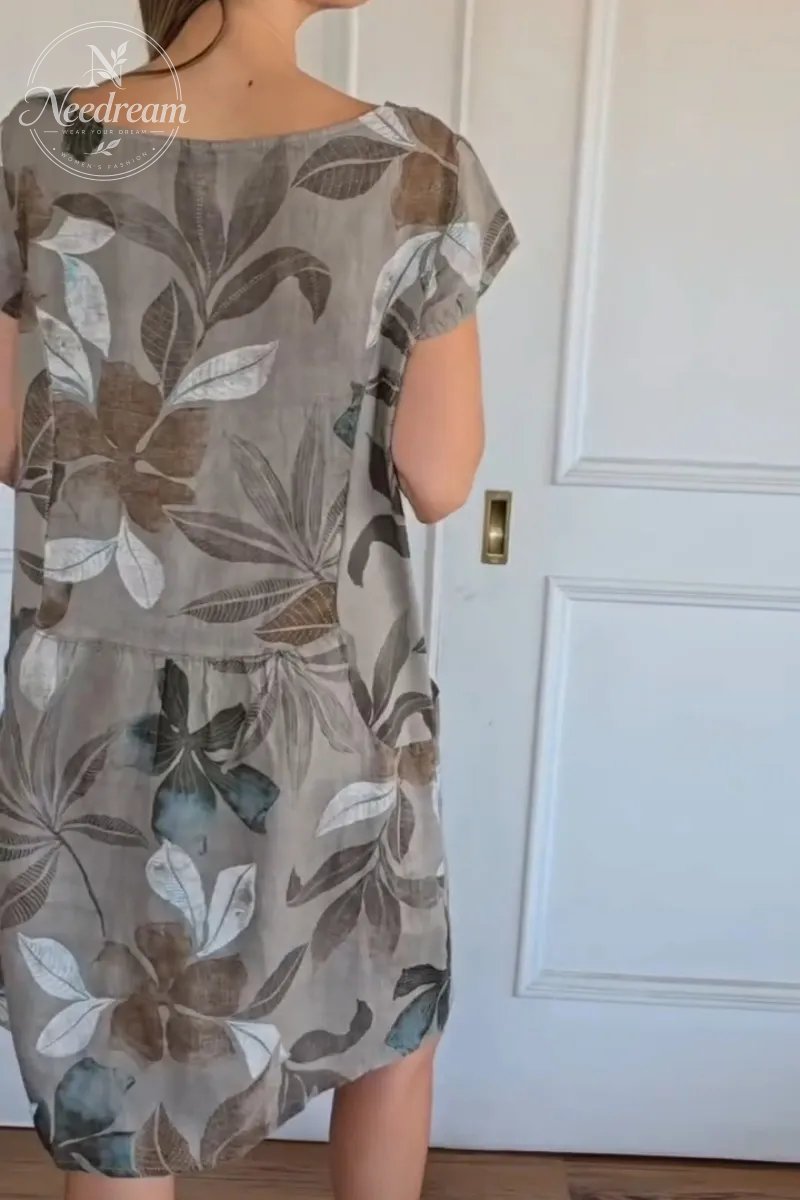 Sisley Leaf Print Linen Dress