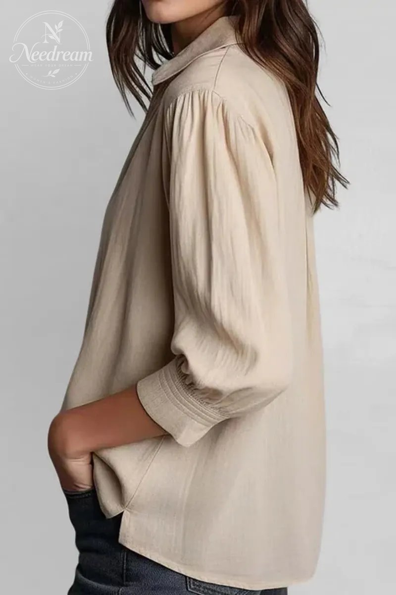 Women's Casual Solid Half Zip Stand Collar Long Sleeve Blouse
