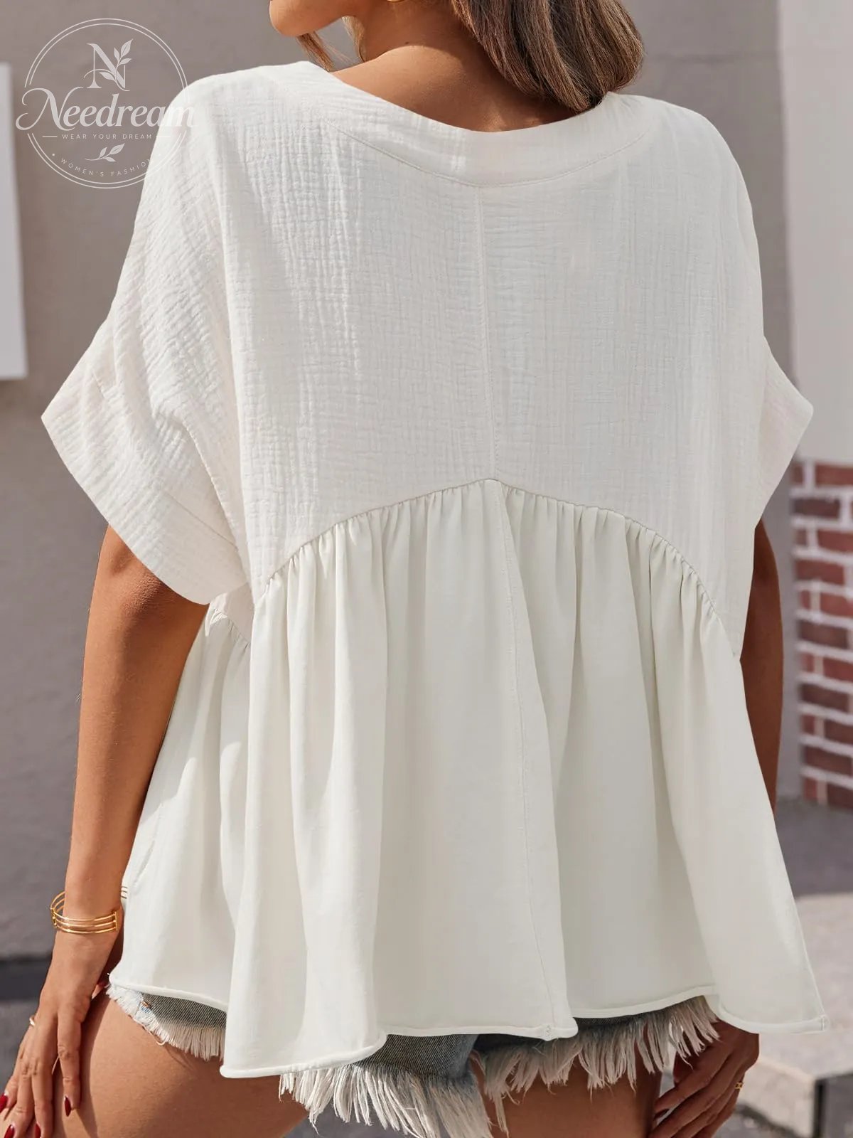 Summer Short-Sleeved Ruffled Babydoll Top